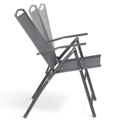 Lot de 4 chaises de jardin pliantes dossier inclinable avec accoudoirs gris anthracite