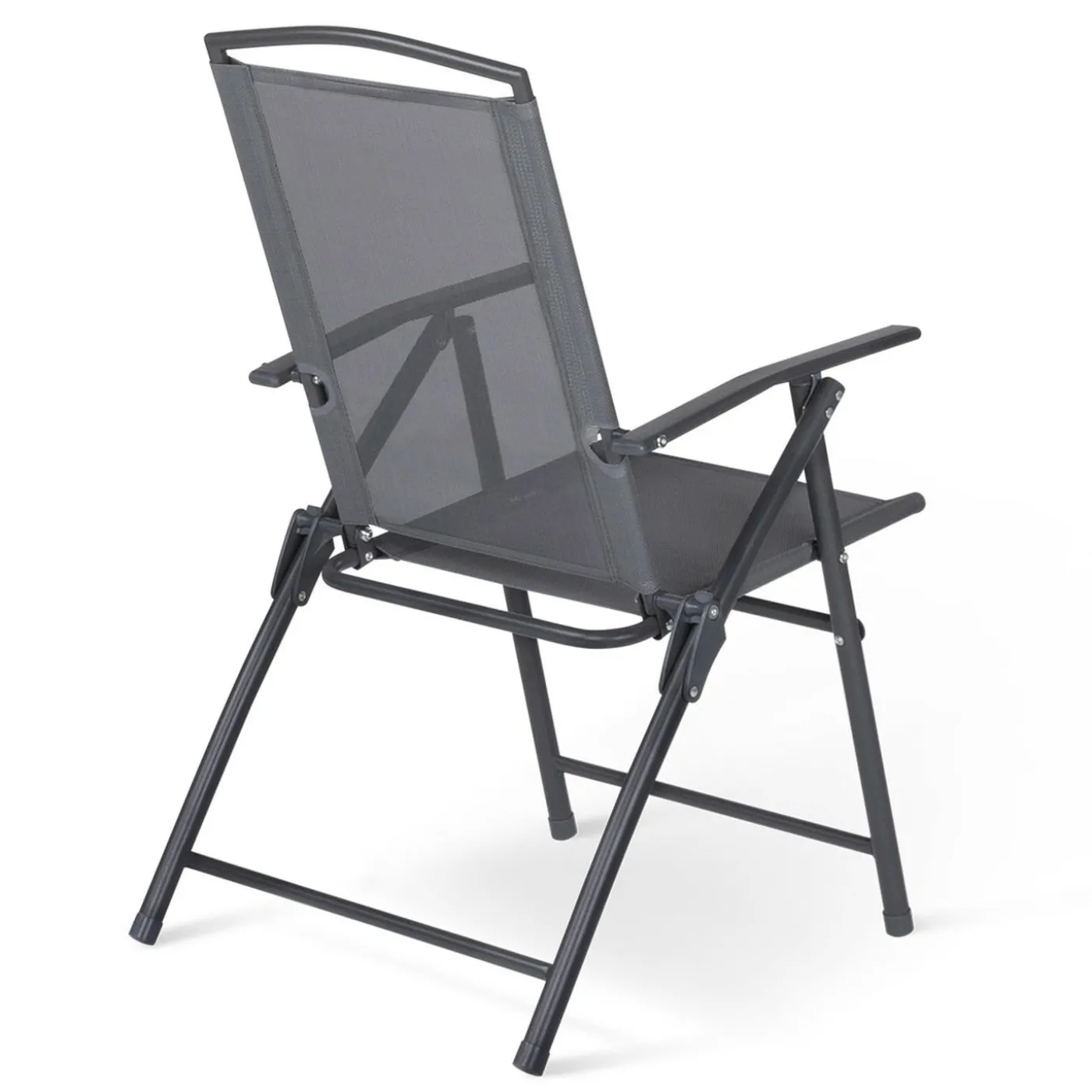 Lot de 4 chaises de jardin pliantes dossier inclinable avec accoudoirs gris anthracite
