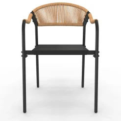 Lot de 4 chaises de jardin extérieures en métal, en cordage, en textilène et rotin clair