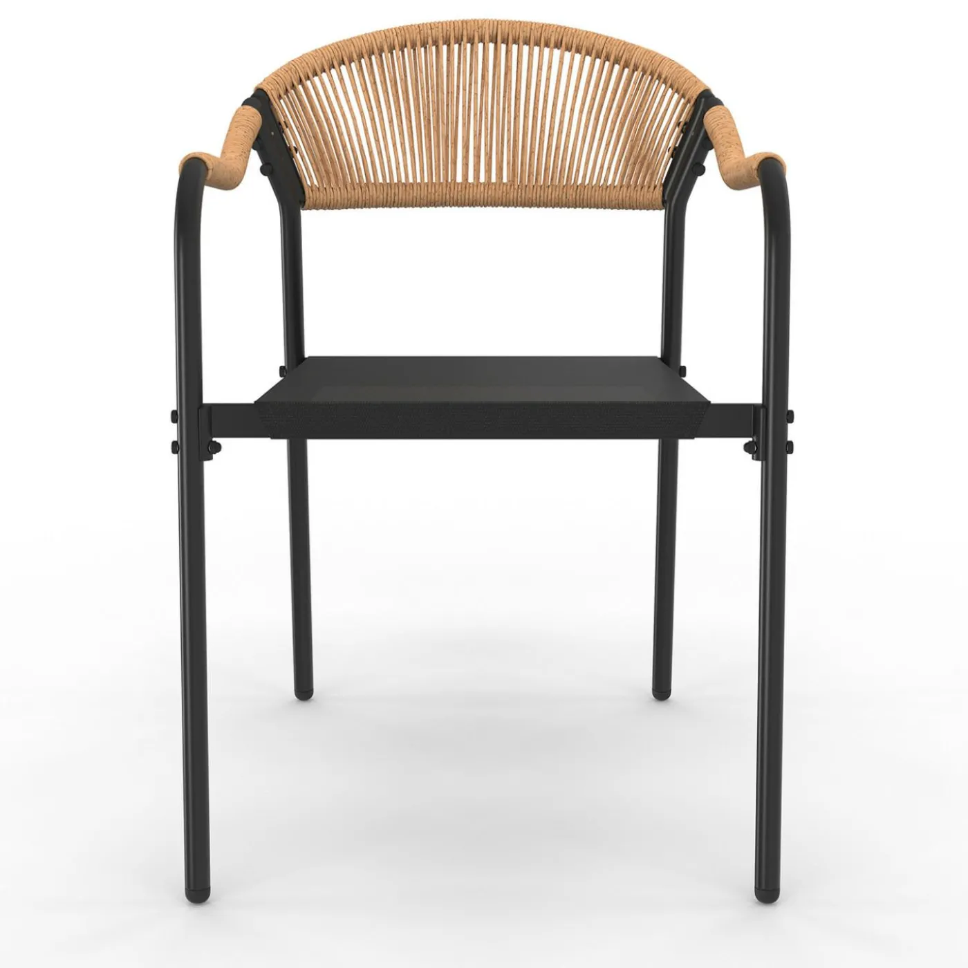 Lot de 4 chaises de jardin extérieures en métal, en cordage, en textilène et rotin clair