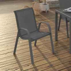 Lot de 6 chaises de jardin empilables en métal gris anthracite et textilène