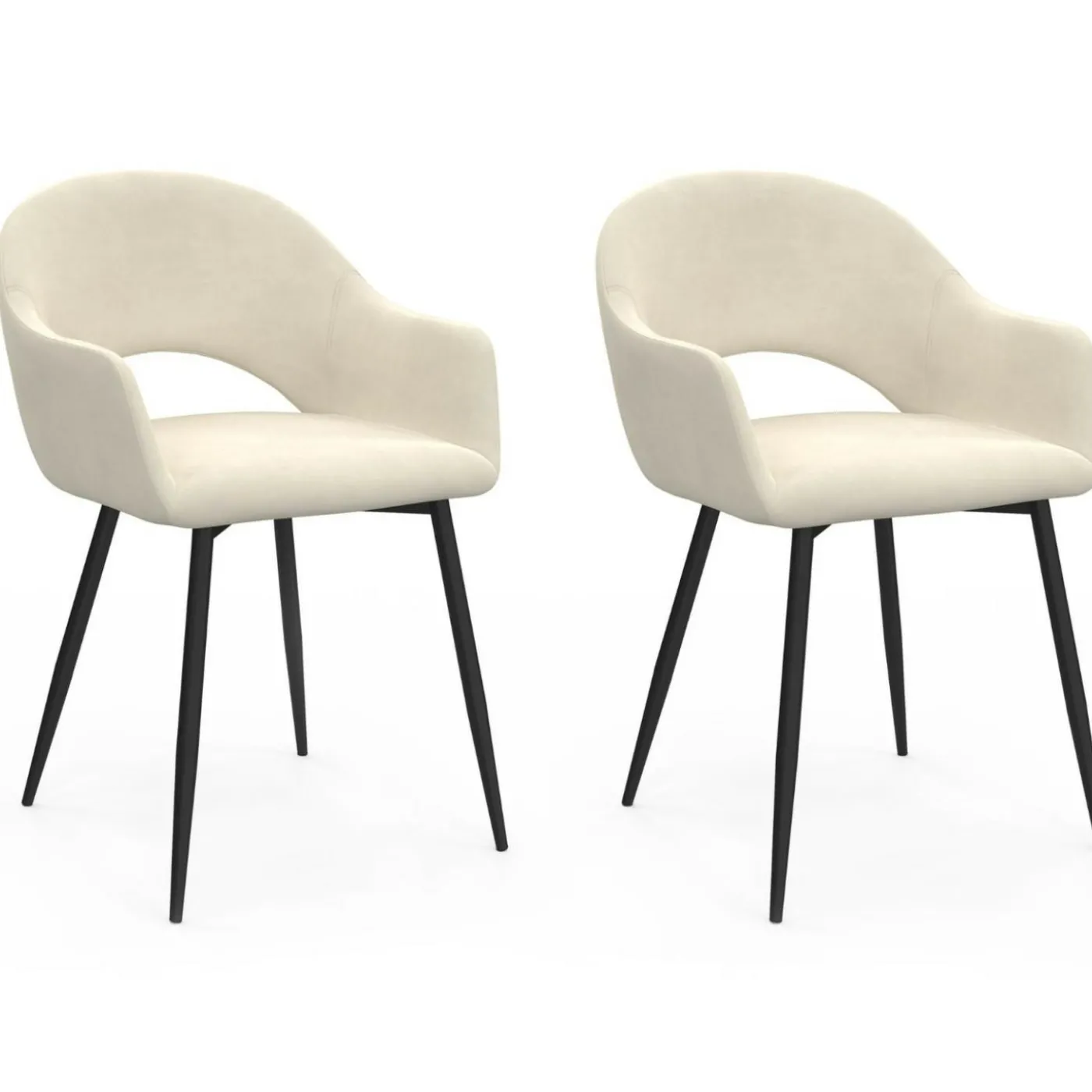 Lot de 2 chaises de salle à manger, fauteuils de table CLARA en velours crème