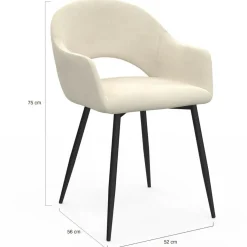 Lot de 2 chaises de salle à manger, fauteuils de table CLARA en velours crème