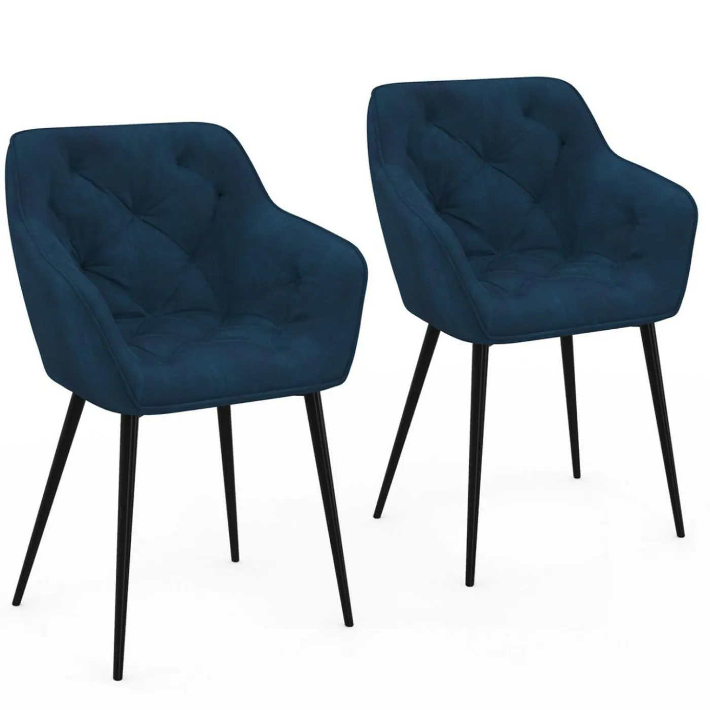 Lot de 2 chaises de salle à manger, fauteuils de table capitonnés LYA velours bleu canard