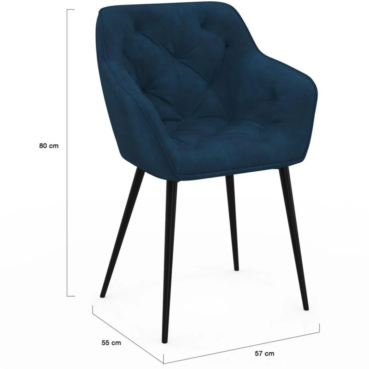 Lot de 2 chaises de salle à manger, fauteuils de table capitonnés LYA velours bleu canard