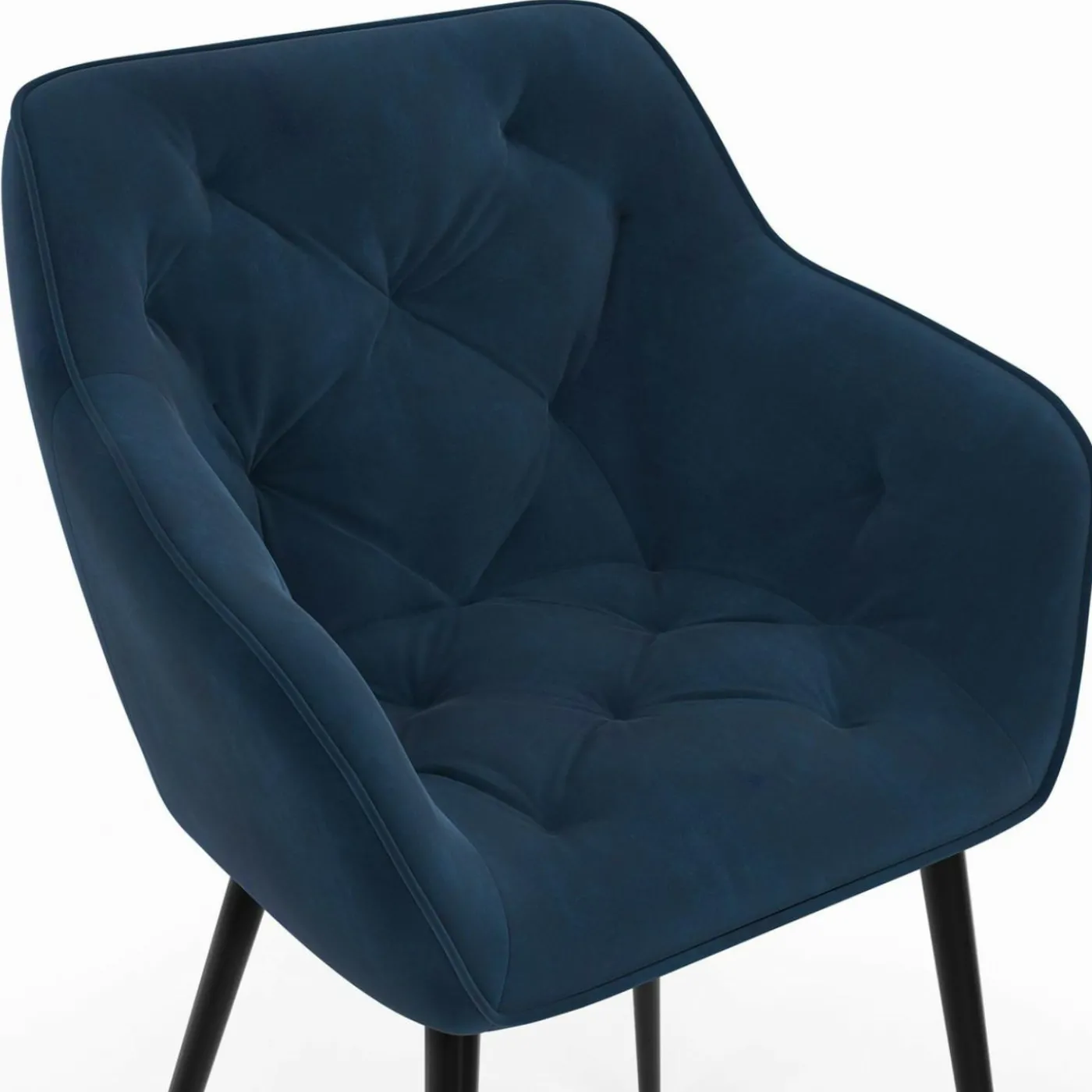 Lot de 2 chaises de salle à manger, fauteuils de table capitonnés LYA velours bleu canard