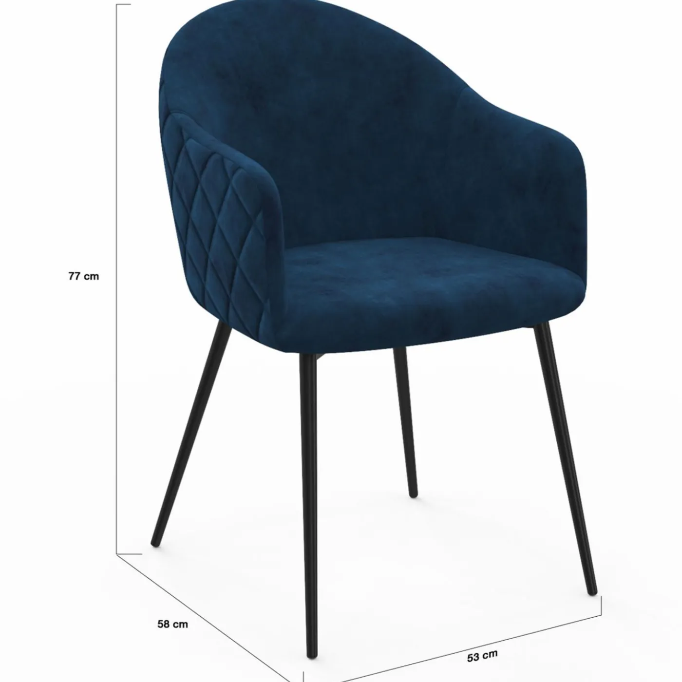Lot de 2 chaises de salle à manger design en velours bleu canard