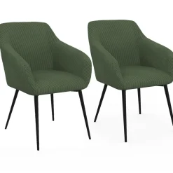 Lot de 2 chaises de salle à manger, fauteuils de table en velours côtelé vert kaki