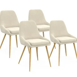 Lot de 4 chaises de salle à manger en velours beige avec demi-accoudoirs