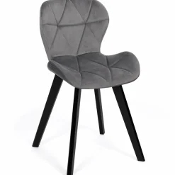 Lot de 4 chaises en velours gris clair avec pieds noirs assise matelassée