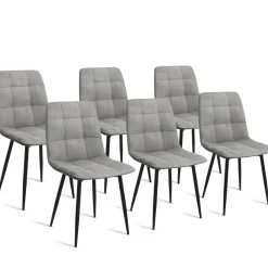 Lot de 6 chaises en velours gris clair matelassé