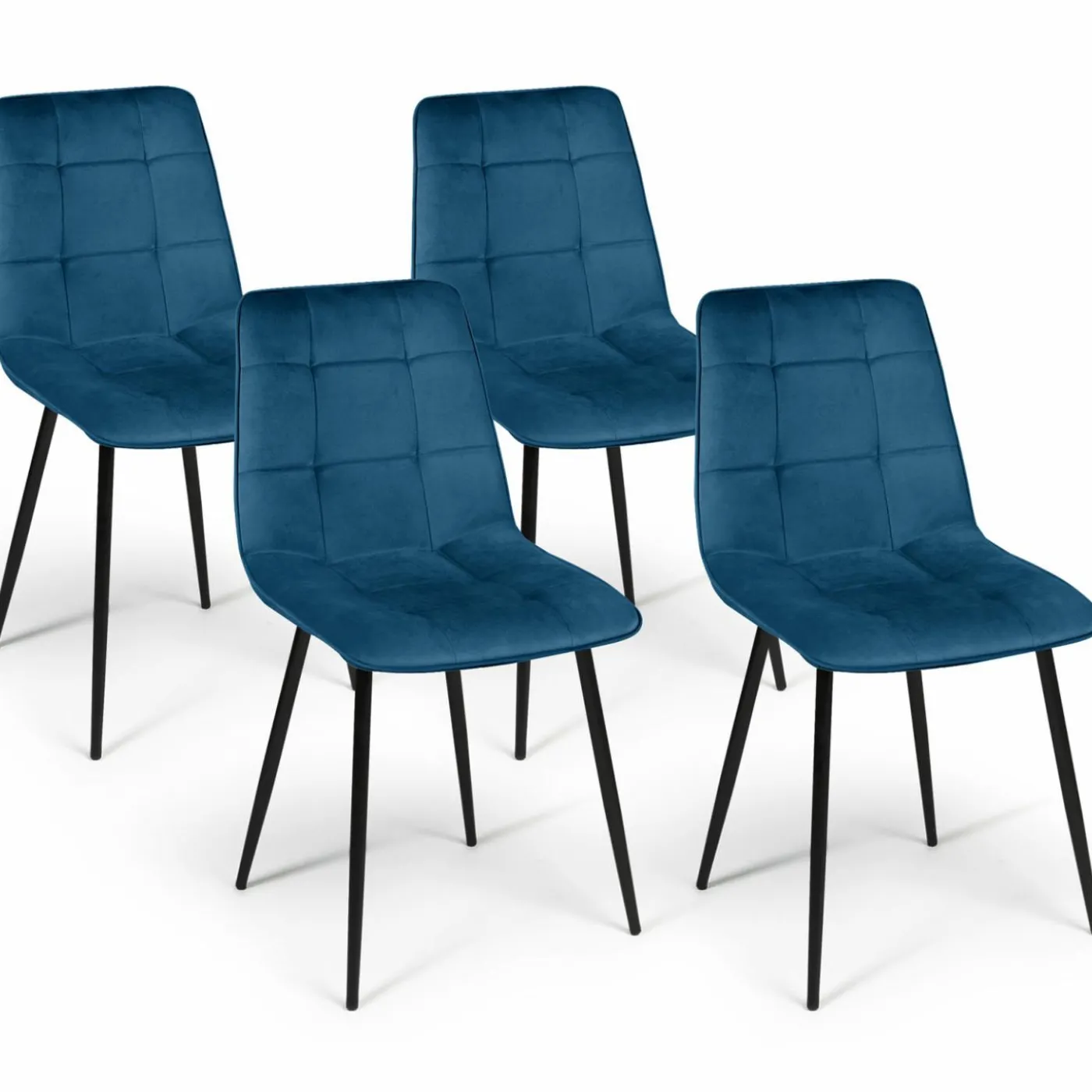 Lot de 4 chaises en velours bleu matelassé