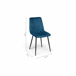 Lot de 4 chaises en velours bleu matelassé