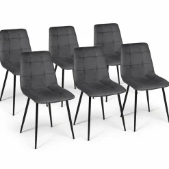 Lot de 6 chaises en velours gris foncé matelassé