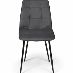 Lot de 6 chaises en velours gris foncé matelassé