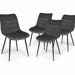 Lot de 4 chaises en velours gris matelassé