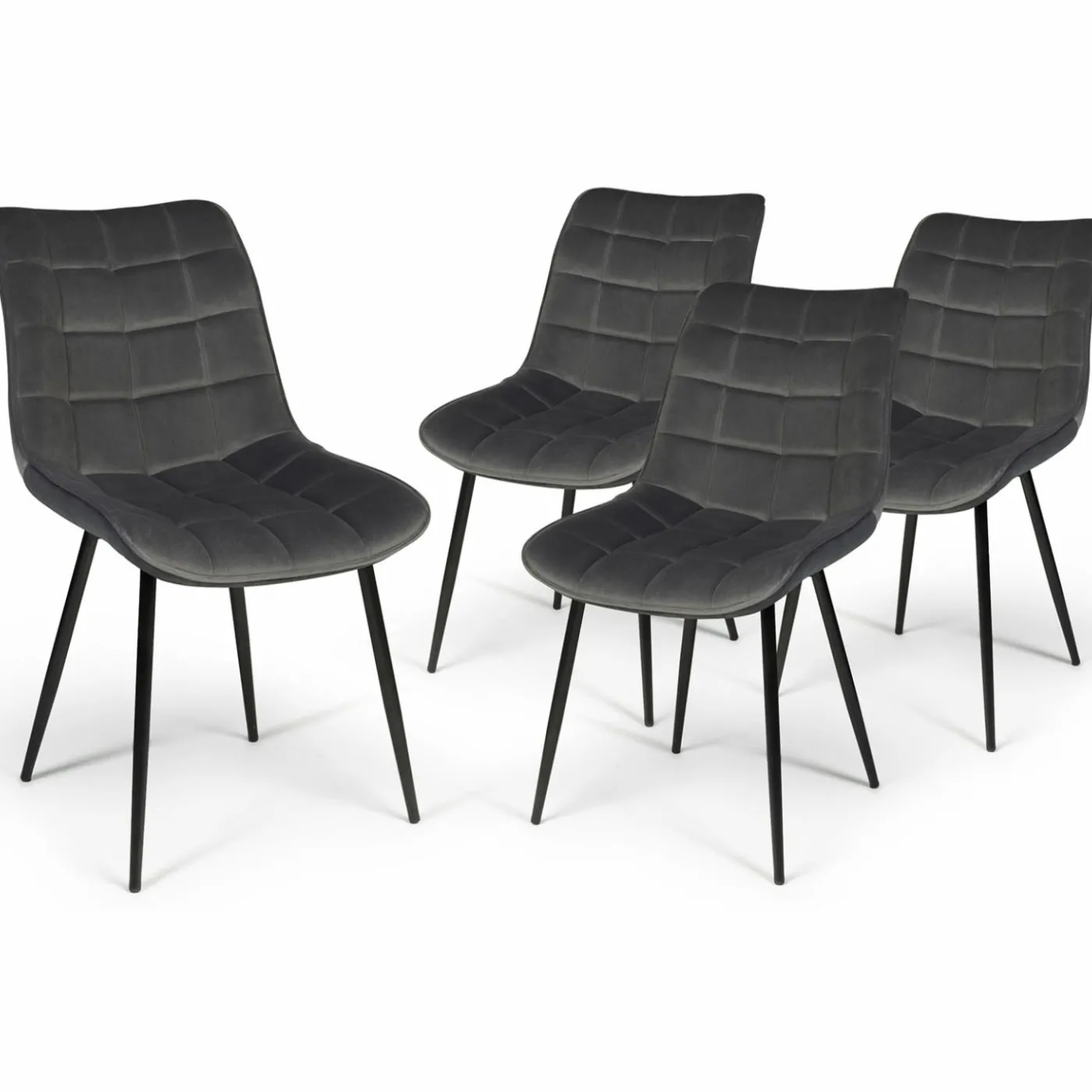 Lot de 4 chaises en velours gris matelassé