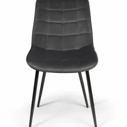 Lot de 4 chaises en velours gris matelassé
