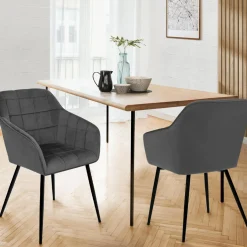 Lot de 2 chaises en velours gris avec accoudoirs