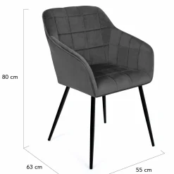Lot de 2 chaises en velours gris avec accoudoirs