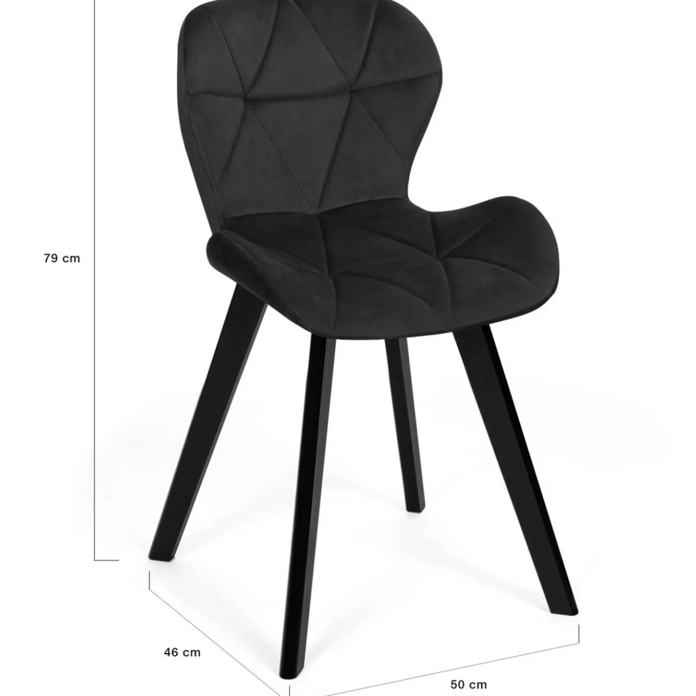 Lot de 4 chaises en velours noir pieds noirs