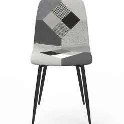 Lot de 6 chaises en velours gris foncé, gris clair, beige, noir et patchworks x2 pour salle à manger