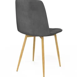 Lot de 6 chaises en velours gris foncé pied effet bois pour salle à manger