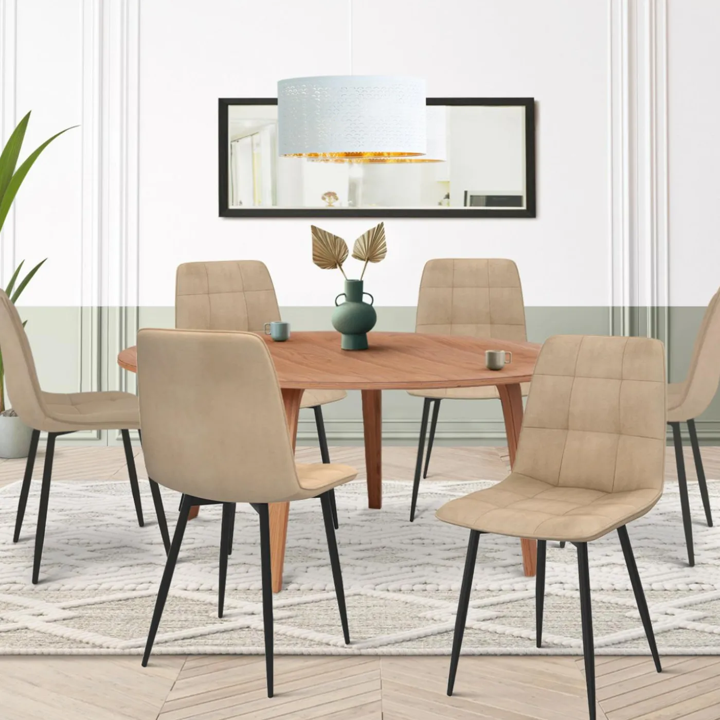 Lot de 6 chaises en velours taupe pour salle à manger