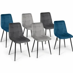 Lot de 6 chaises en velours mix color bleu et gris matelassées