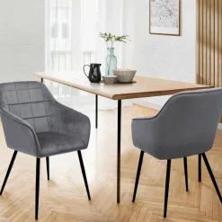Lot de 2 chaises en velours gris avec accoudoirs