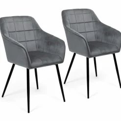 Lot de 2 chaises en velours gris avec accoudoirs