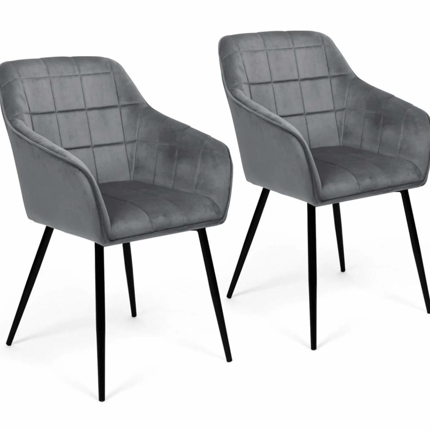 Lot de 2 chaises en velours gris avec accoudoirs