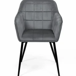 Lot de 2 chaises en velours gris avec accoudoirs
