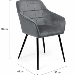 Lot de 2 chaises en velours gris avec accoudoirs