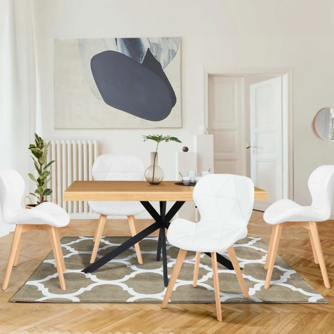 Lot de 4 chaises matelassées blanches