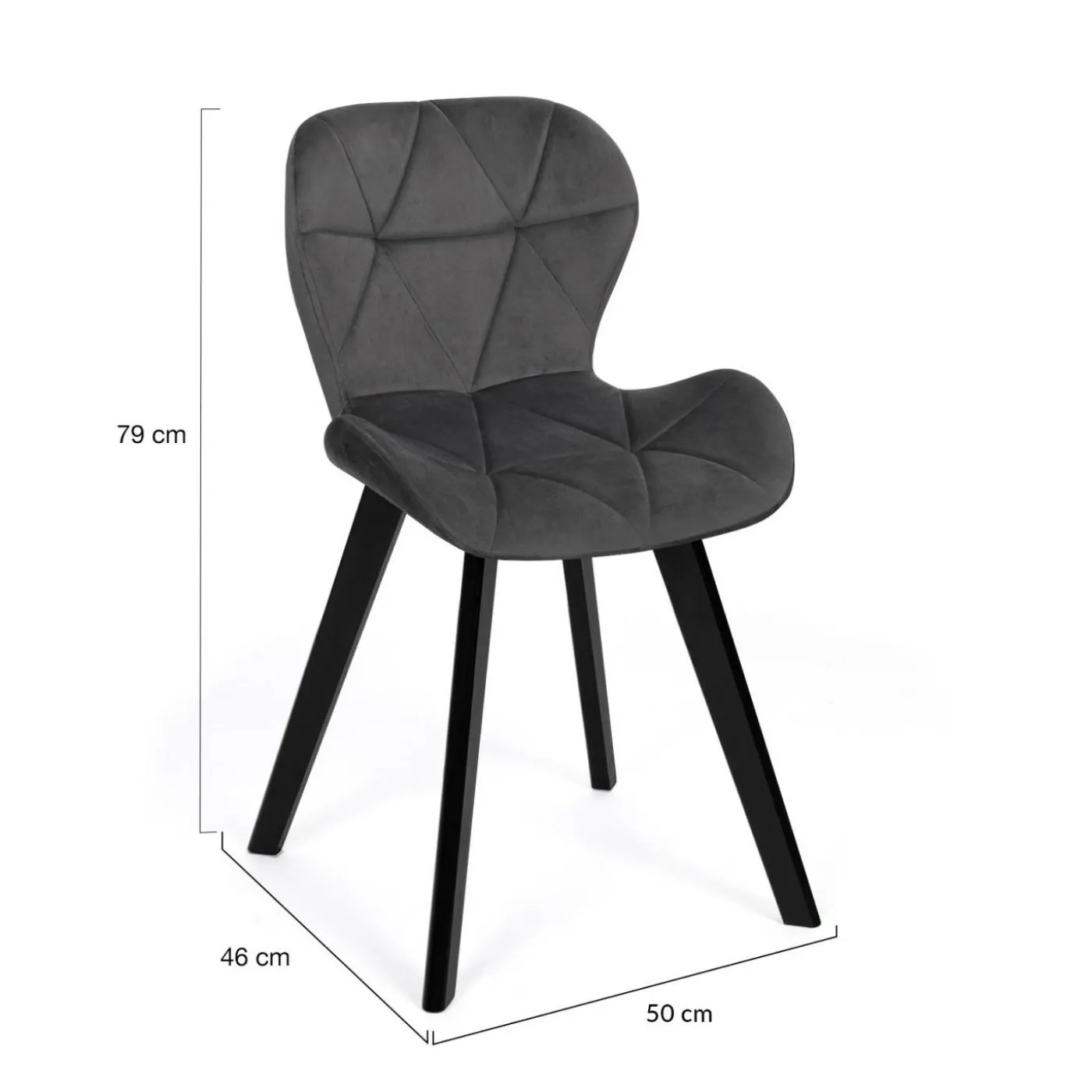 Lot de 4 chaises matelassées velours gris foncé