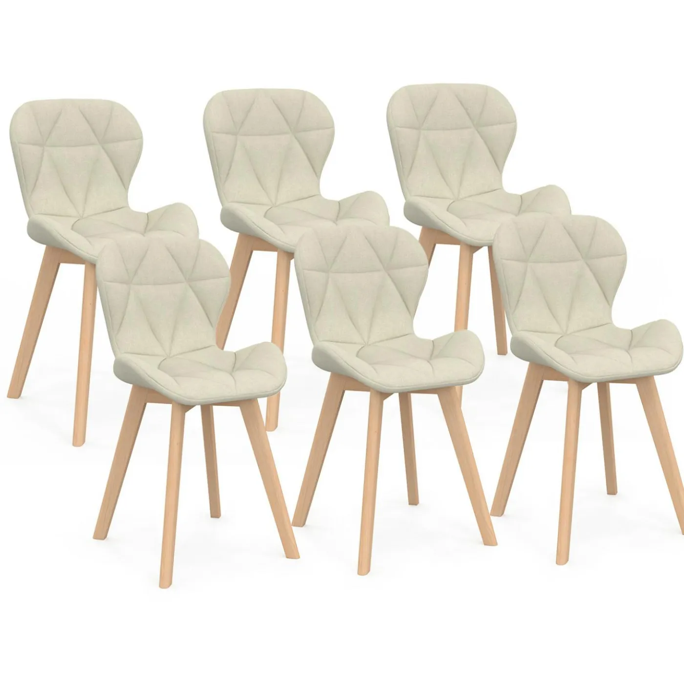 Lot de 6 chaises modernes en tissu beige pour salle à manger assises matelassées