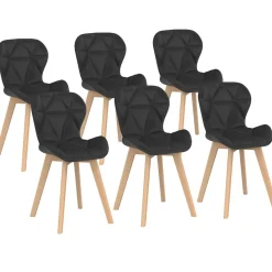 Lot de 6 chaises modernes en PU noir pieds en bois pour salle à manger