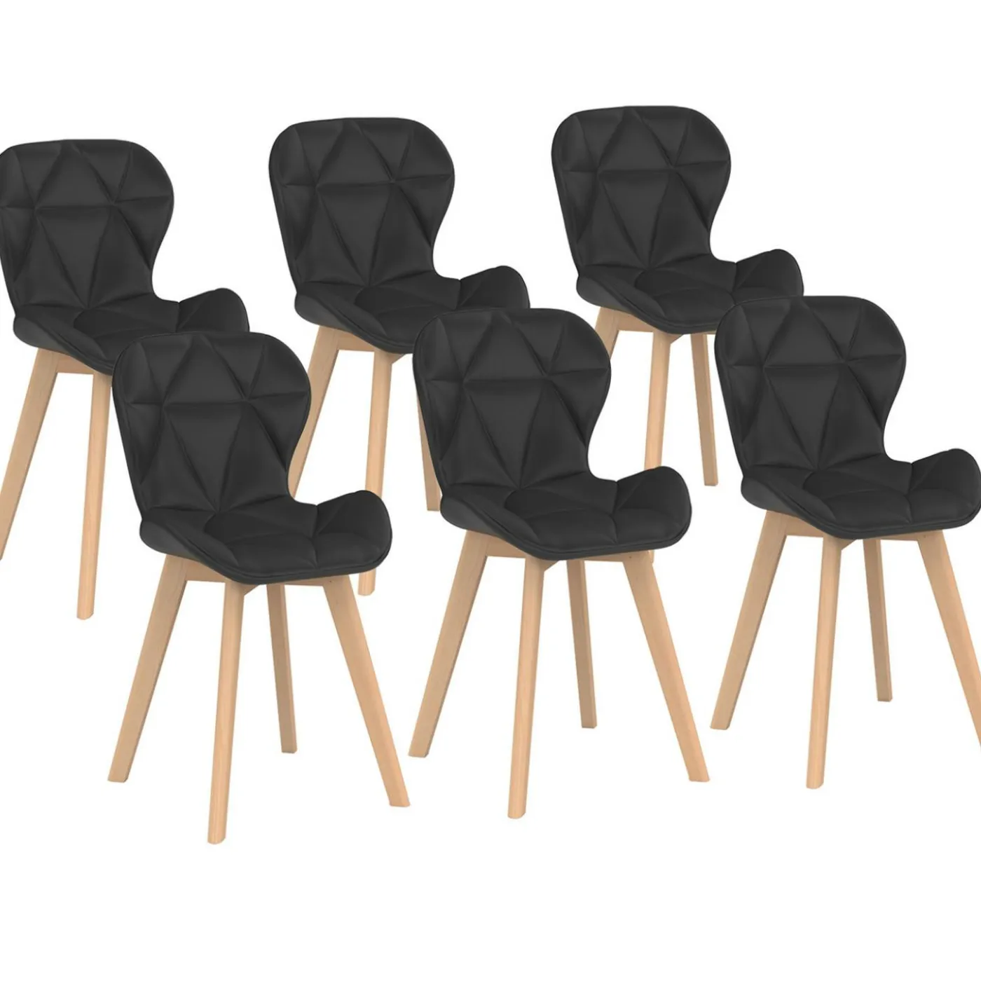 Lot de 6 chaises modernes en PU noir pieds en bois pour salle à manger