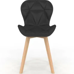 Lot de 6 chaises modernes en PU noir pieds en bois pour salle à manger