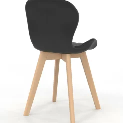 Lot de 6 chaises modernes en PU noir pieds en bois pour salle à manger