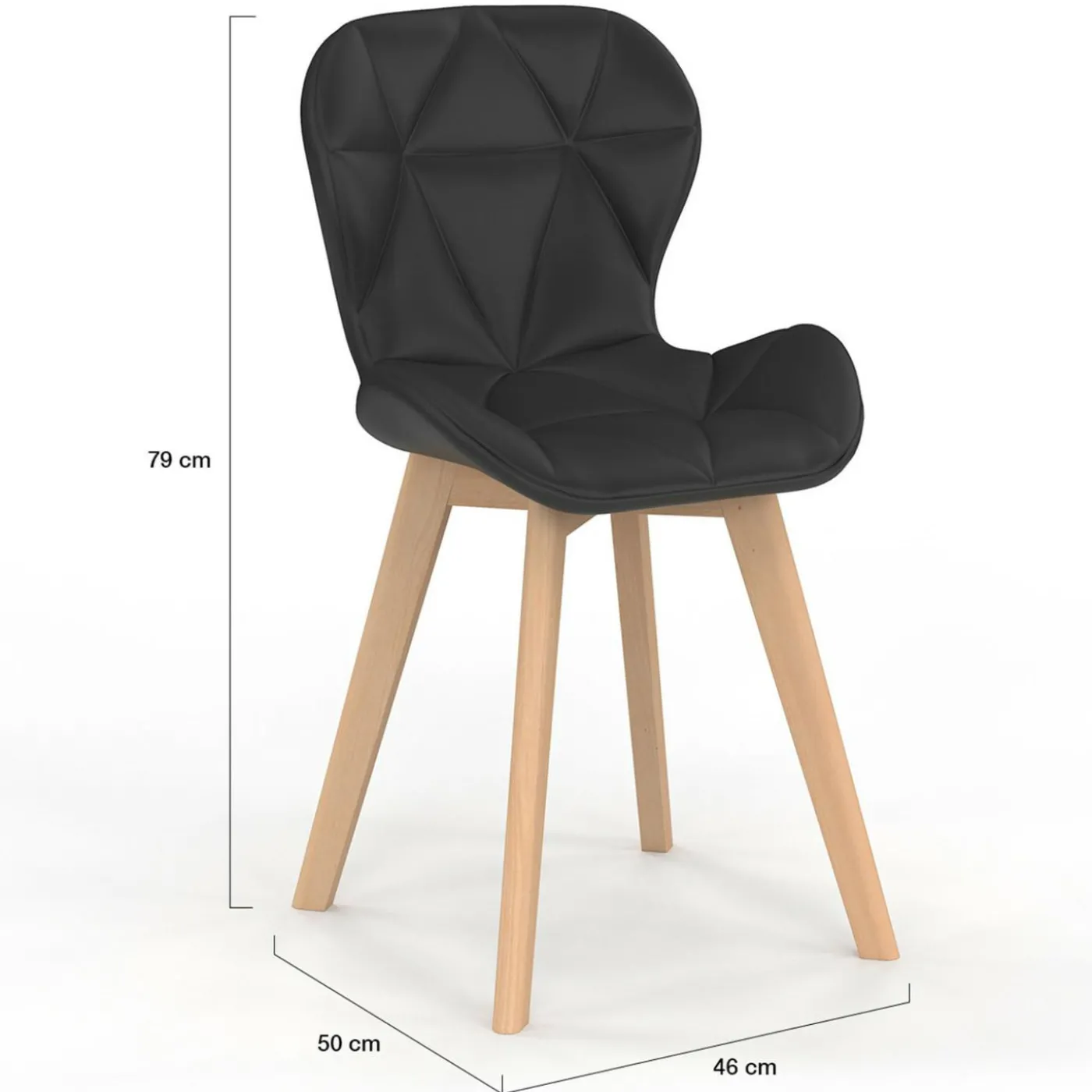 Lot de 6 chaises modernes en PU noir pieds en bois pour salle à manger