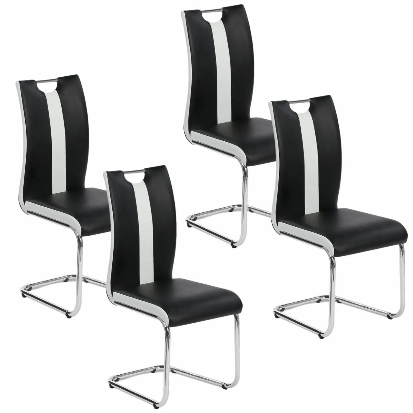 Lot de 4 chaises noires et blanches design