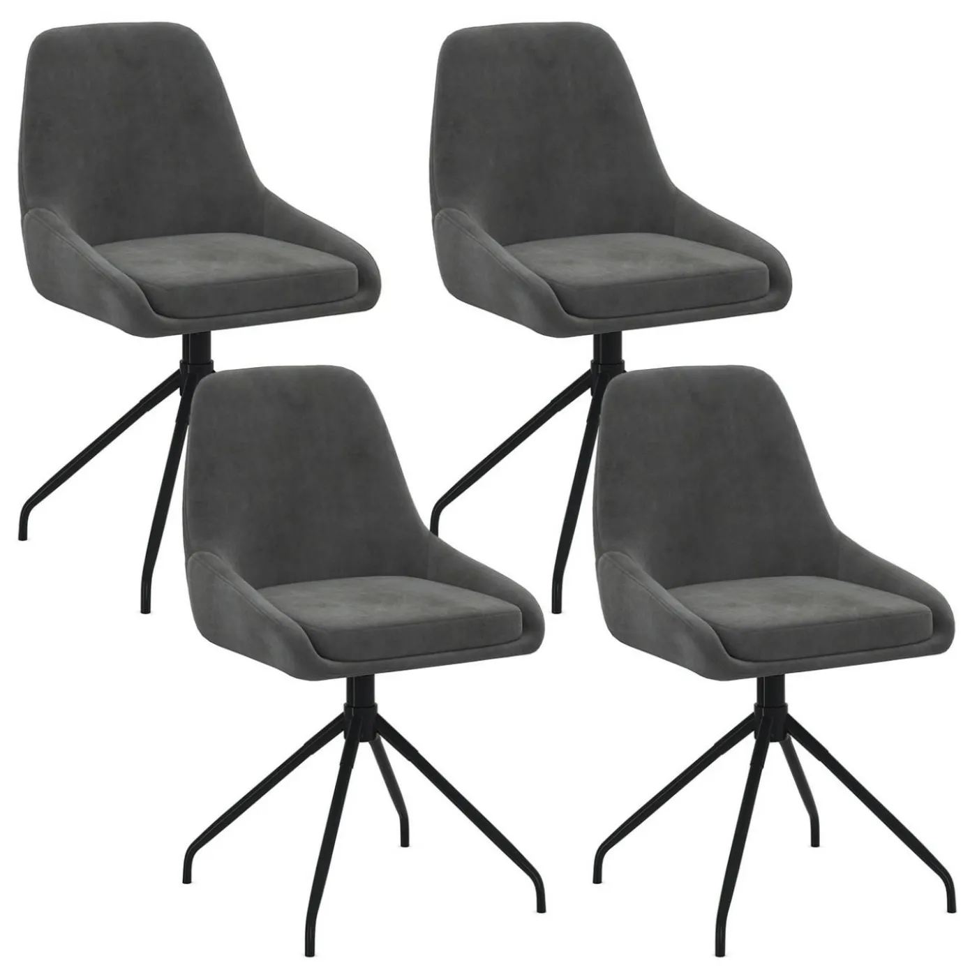 Lot de 4 chaises pivotantes en velours gris foncé avec accoudoirs