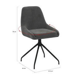 Lot de 4 chaises pivotantes en velours gris foncé avec accoudoirs