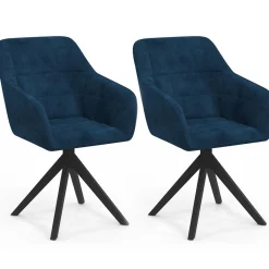 Lot de 2 chaises pivotantes de salle à manger, fauteuils de table en velours bleu