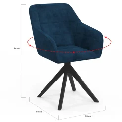 Lot de 2 chaises pivotantes de salle à manger, fauteuils de table en velours bleu