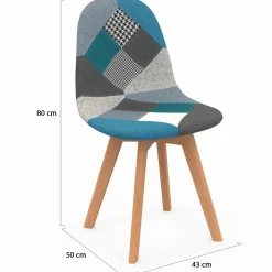 Lot de 4 chaises scandinaves patchworks bleus et gris