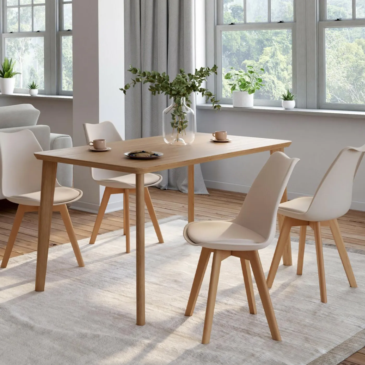 Lot de 4 chaises scandinaves beige pour salle à manger