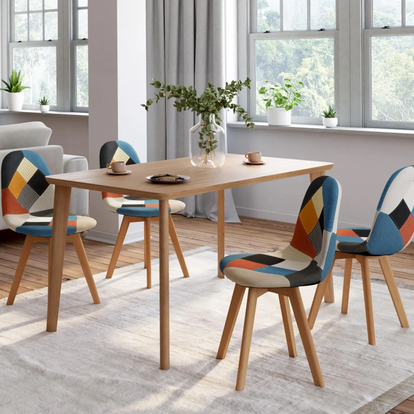 Lot de 4 chaises scandinaves patchwork multicolore